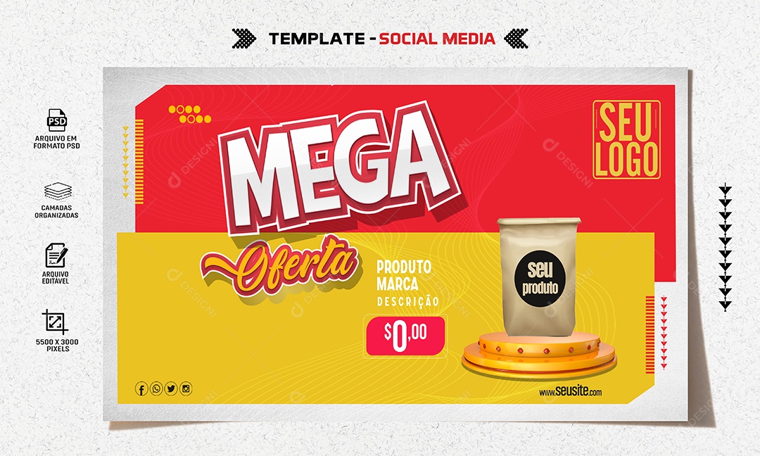Mega Oferta Social Media 3D Composição PSD