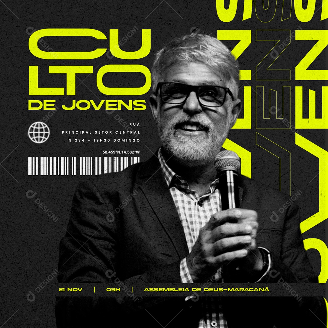 Gospel Culto De Jovens Igreja Assembleia De Deus Social Media PSD Editável