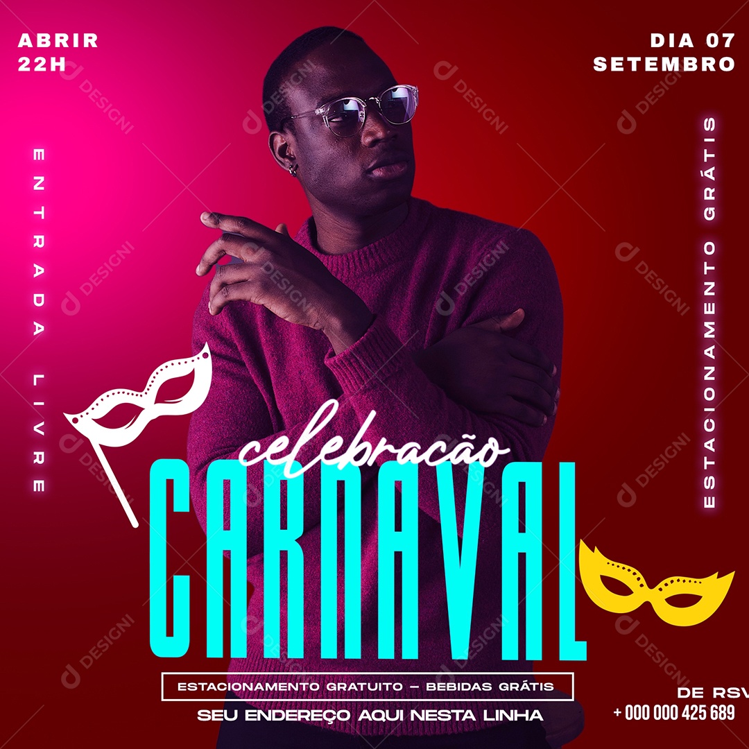 Flyer Celebração Carnaval Social Media PSD Editável