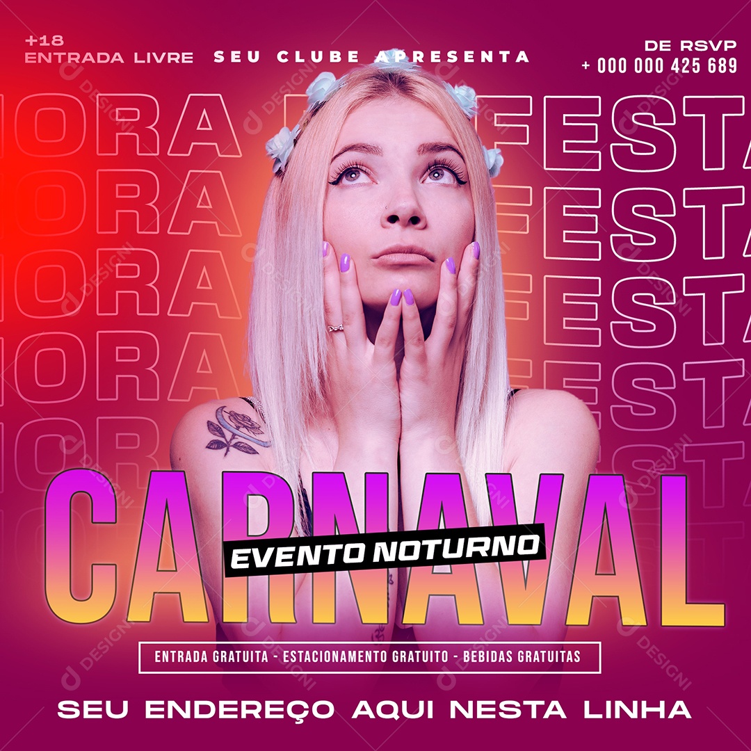 Flyer Feed Evento Noturno Carnaval Social Media PSD Editável