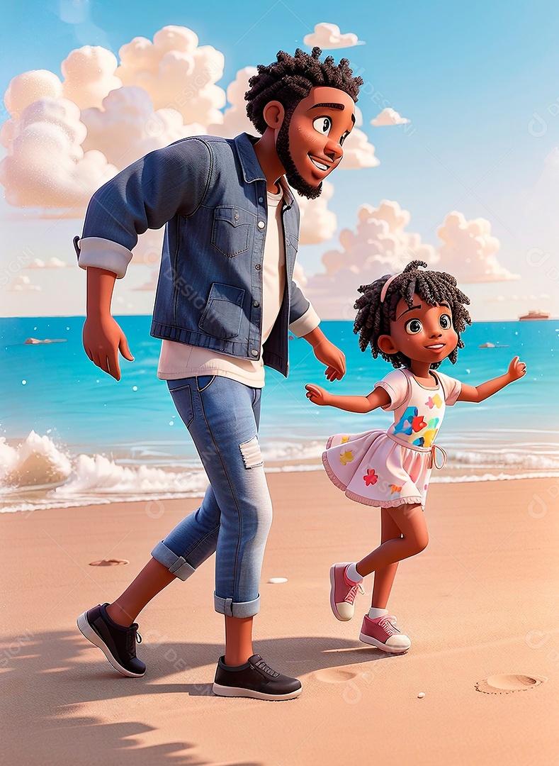 Pai e filha se divertindo juntos em uma praia