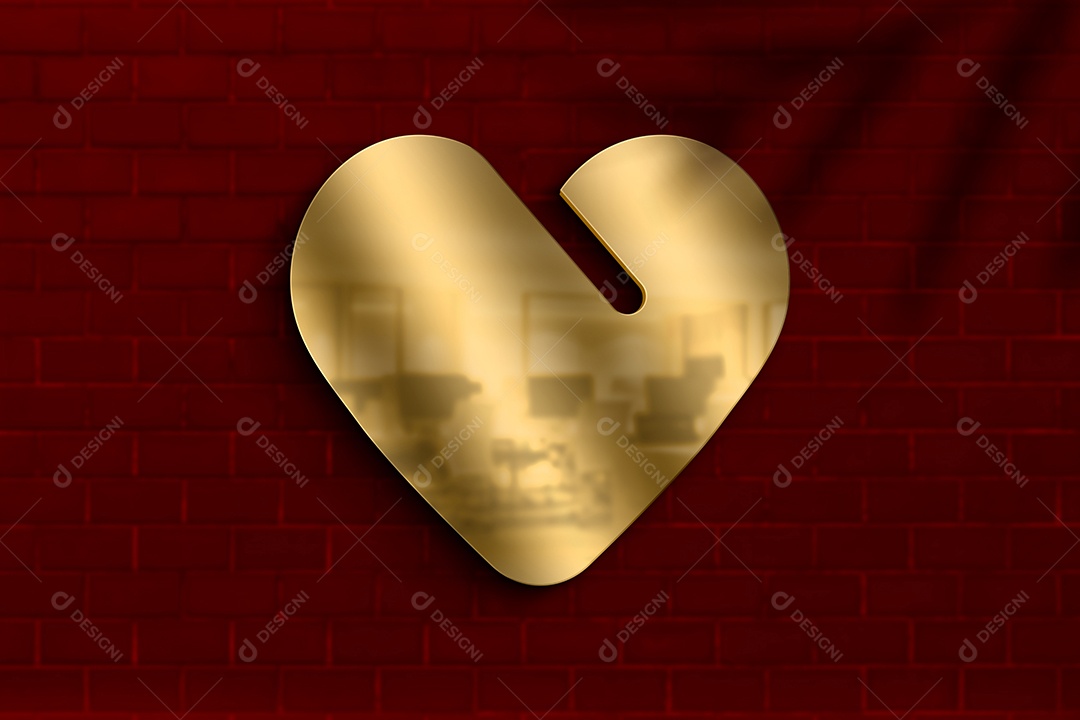 Coração Dourado Parede Vermelha Mockup PSD Editável