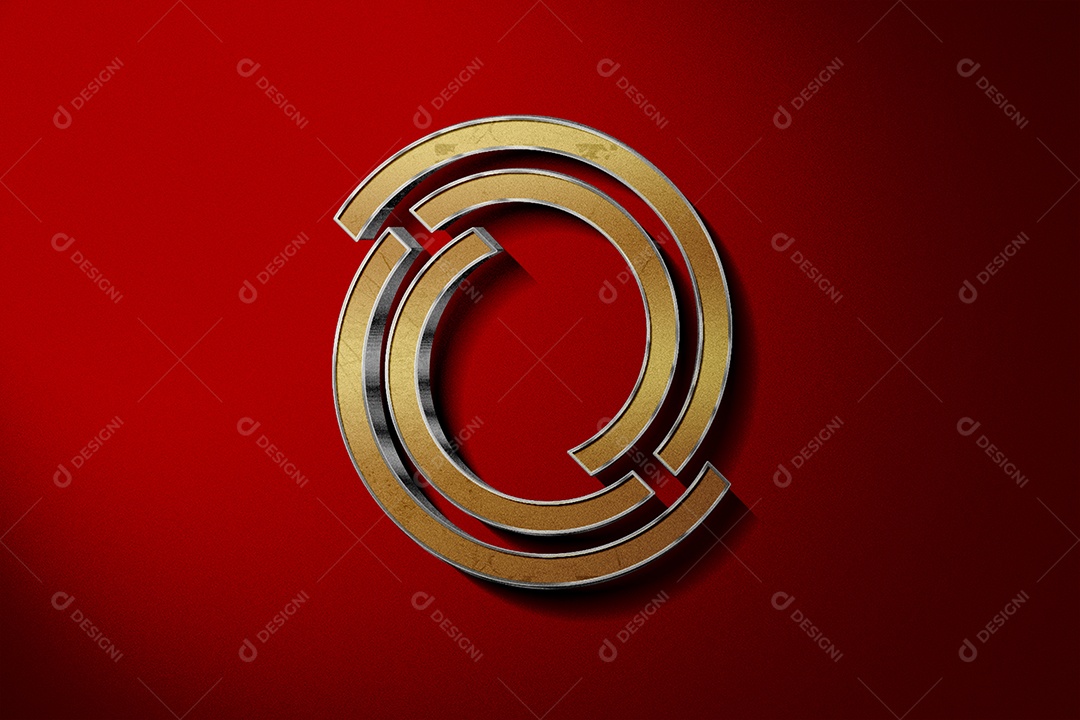 Mockup Logo Prata Circular Fundo Vermelho PSD Editável