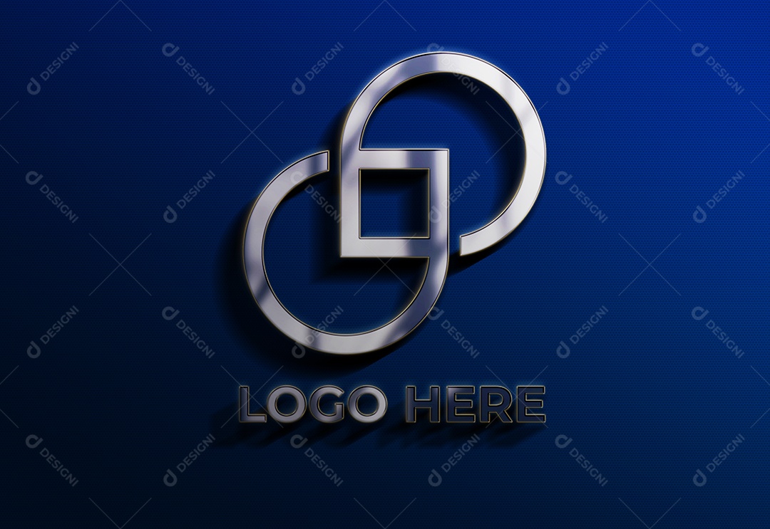 Mockup Logo Here Prata Fundo Azul PSD Editável