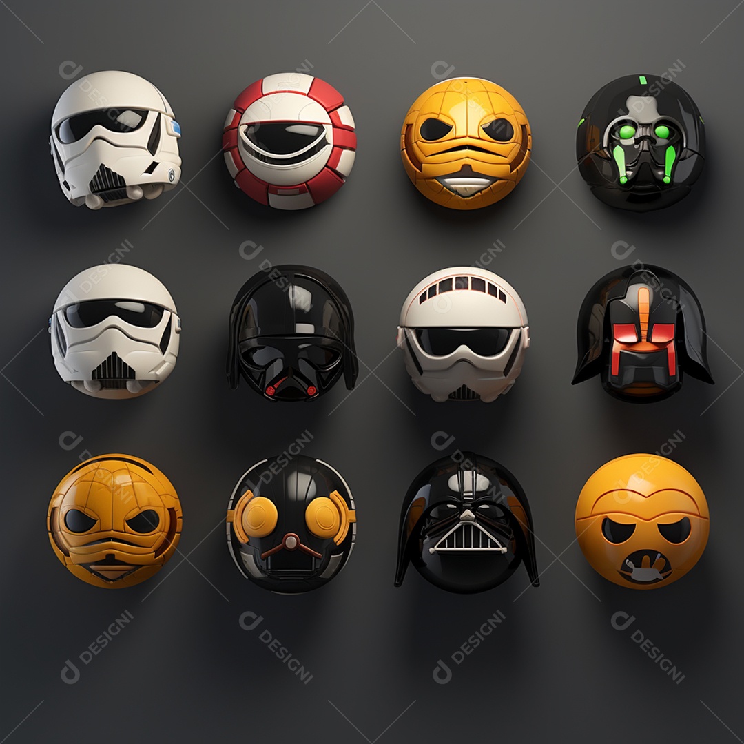 Imagem realista de personagens robôs em fundo preto