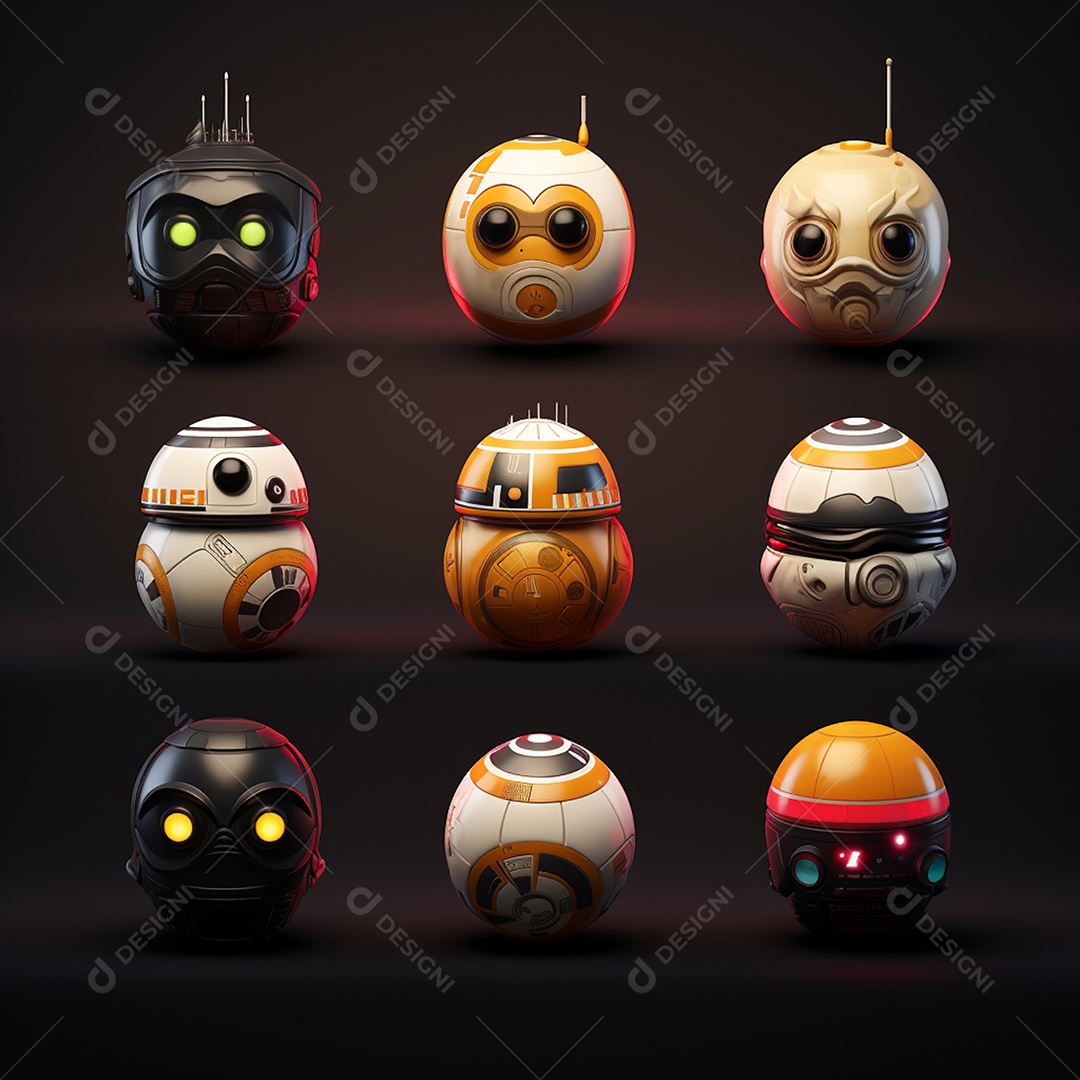 Imagem realista de robôs coloridos