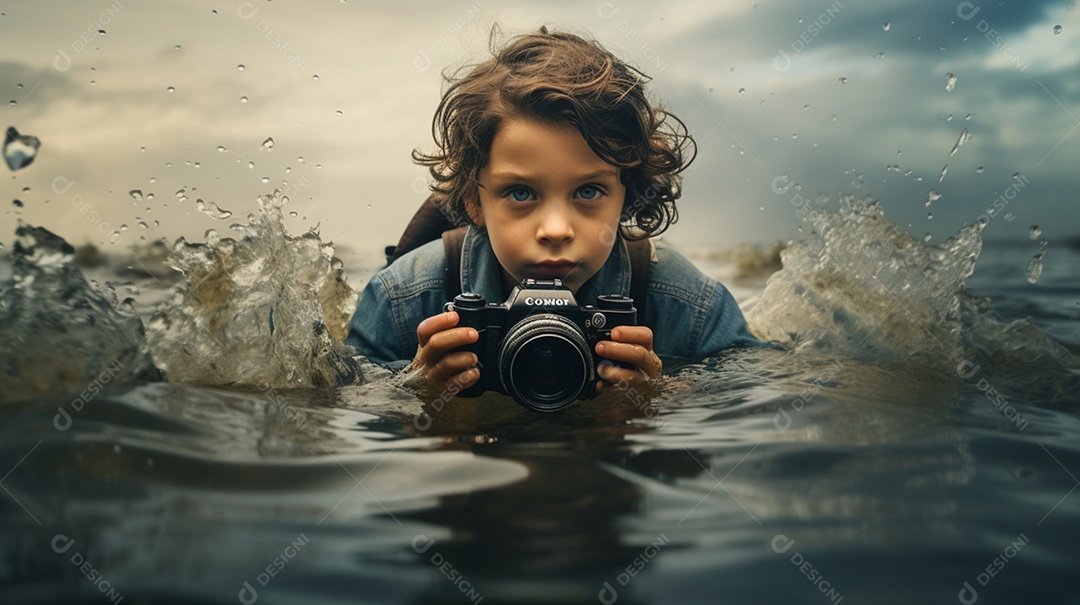 Representação de uma pequena criança fotografando