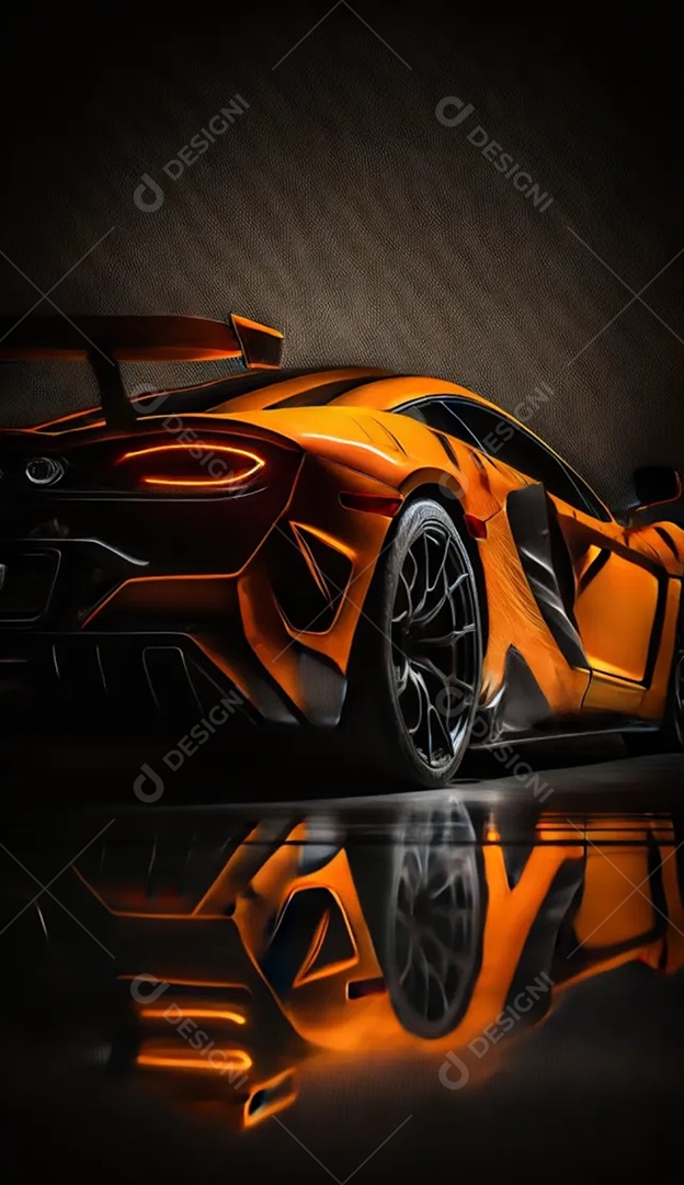 Veículo alaranjado esportivo com fundo preto