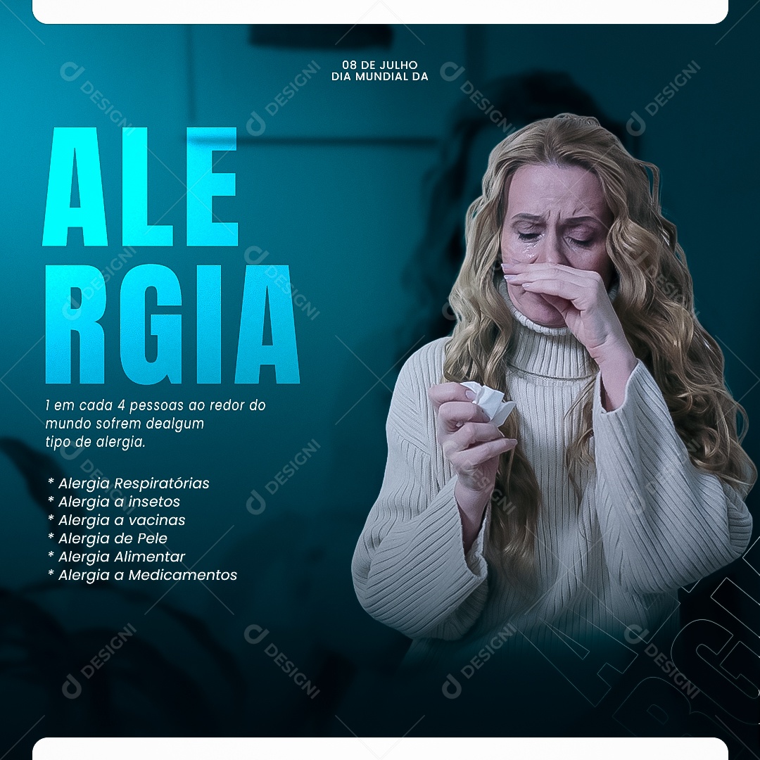Social Media 08 De Julho Dia Mundial Da Alergia PSD Editável