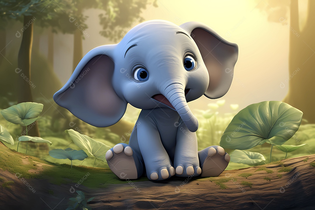 Ilustração de pequeno elefante bebê em floresta