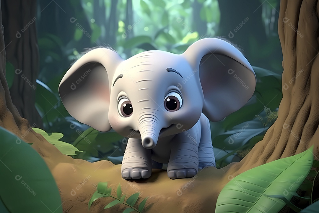 Ilustração de pequeno elefante bebê em floresta