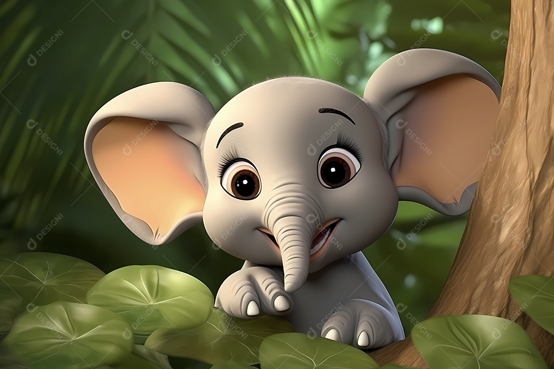 Ilustração de pequeno bebê elefante em floresta