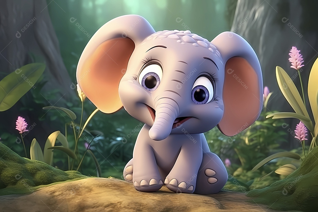 Ilustração de pequeno bebê elefante em floresta