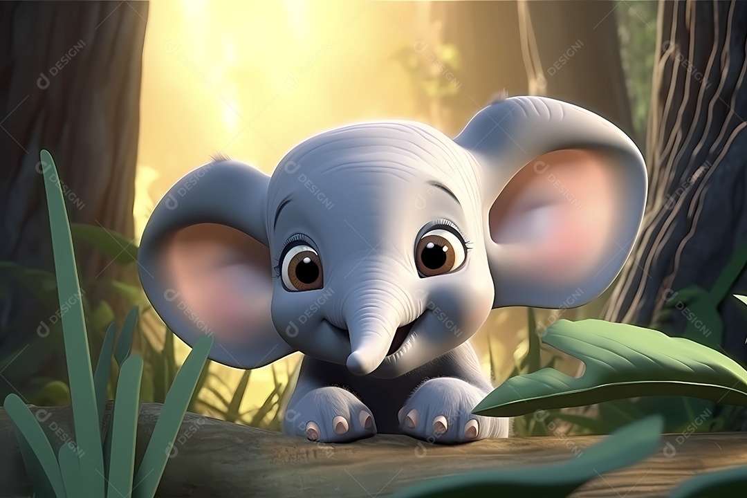 Ilustração de pequeno bebê elefante em floresta