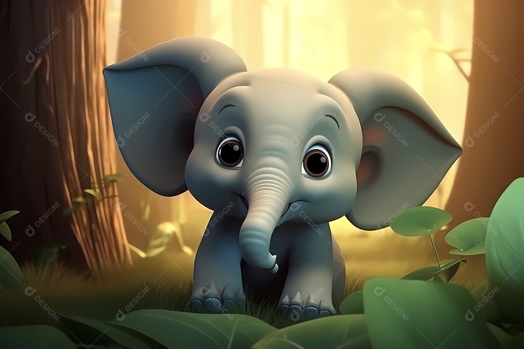 Ilustração de bebê elefante em floresta