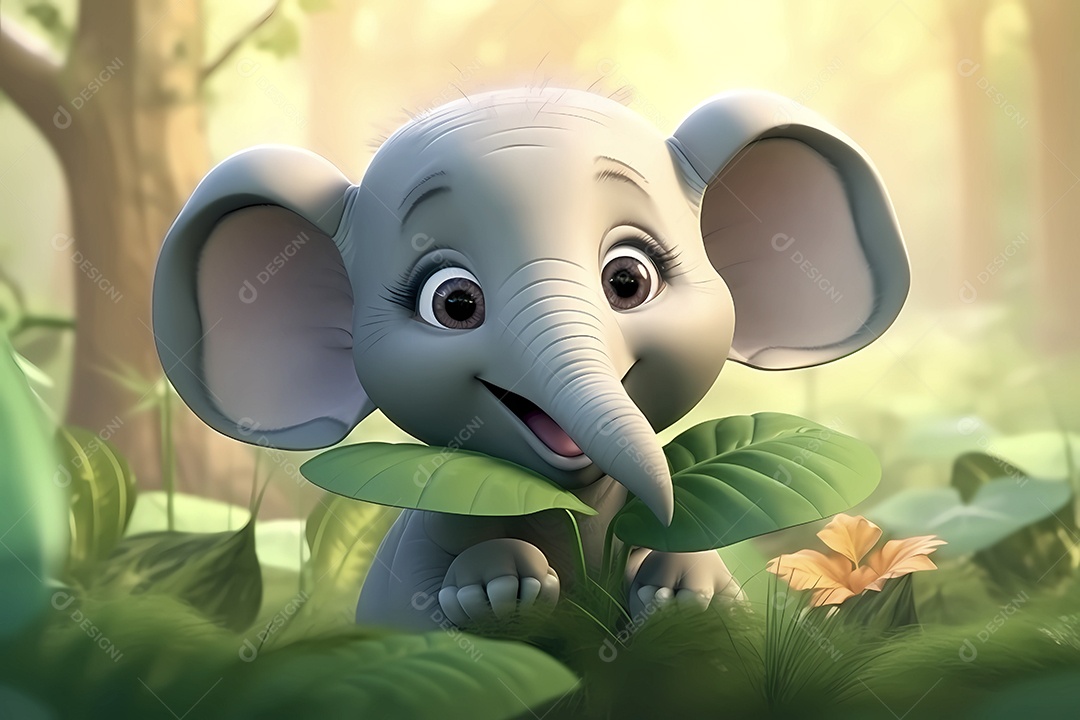 Ilustração de bebê elefante em floresta