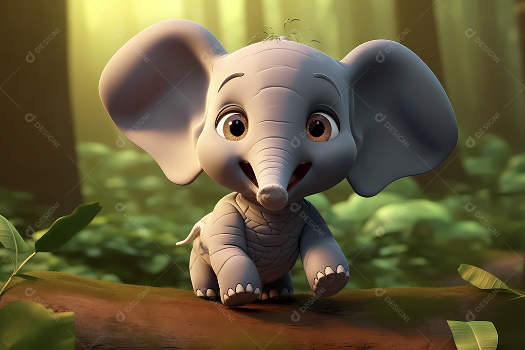 Ilustração de bebê elefante em floresta