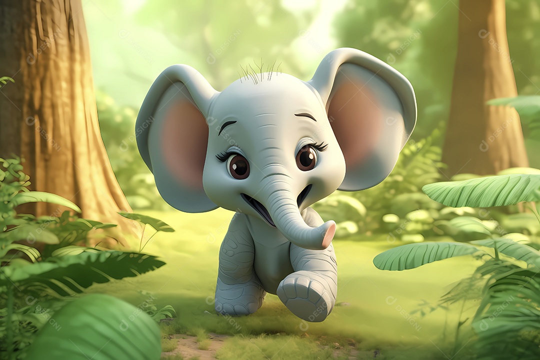 Ilustração de pequeno elefante bebê em floresta