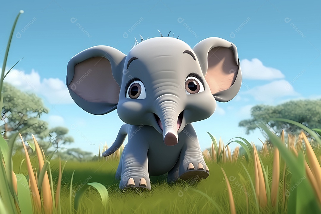 Ilustração de pequeno bebe elefante em floresta