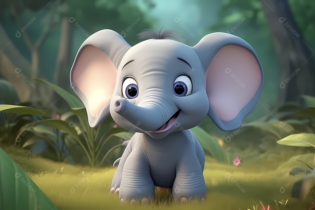 Ilustração de bebê elefante em floresta