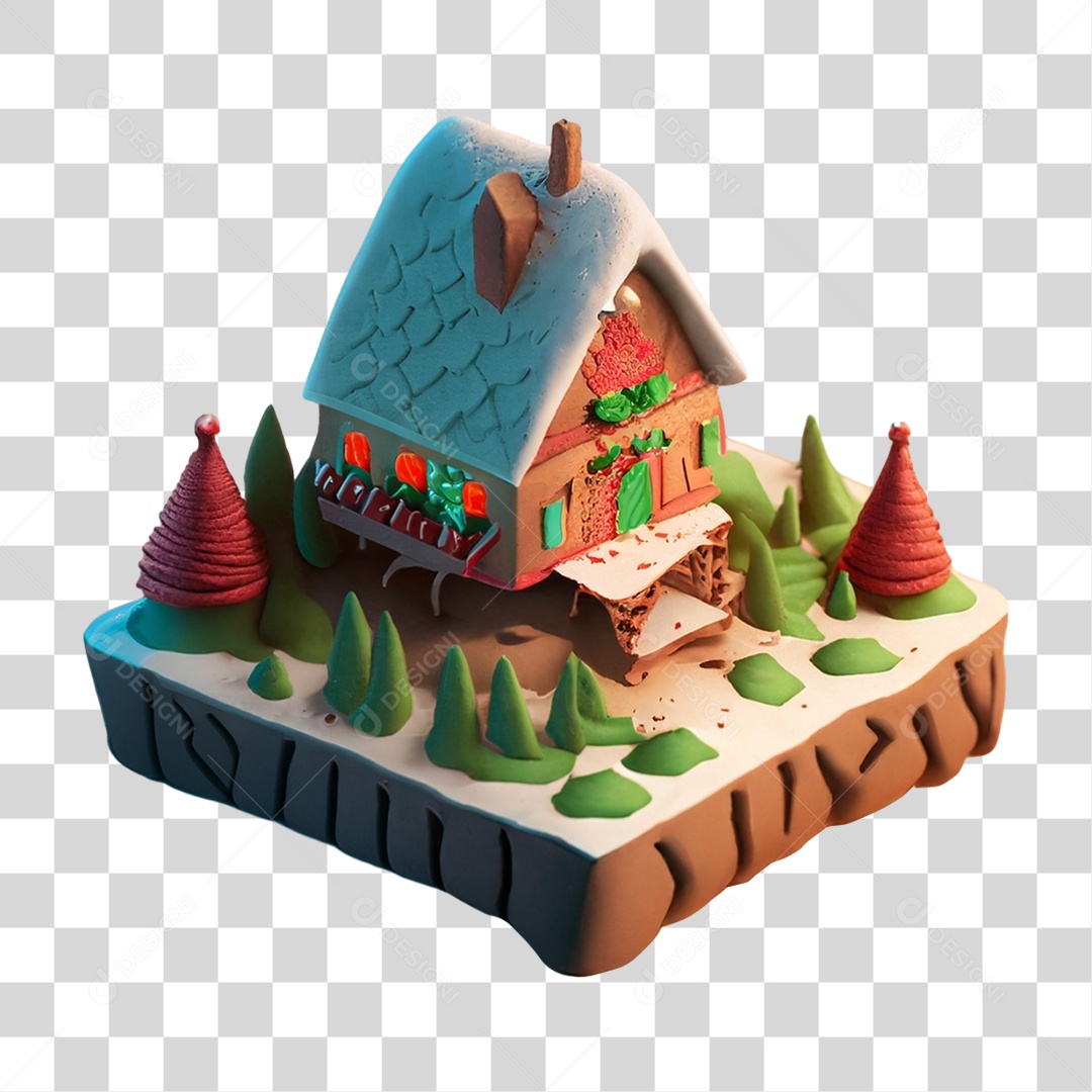 Casa com Enfeites e Neve PNG Transparente