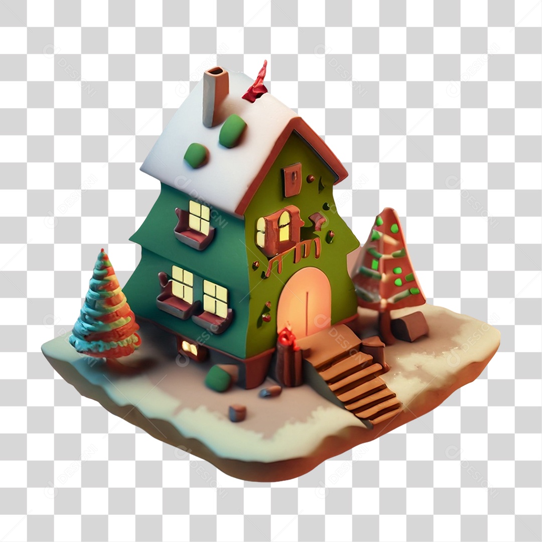 Casa com Enfeites e Neve PNG Transparente