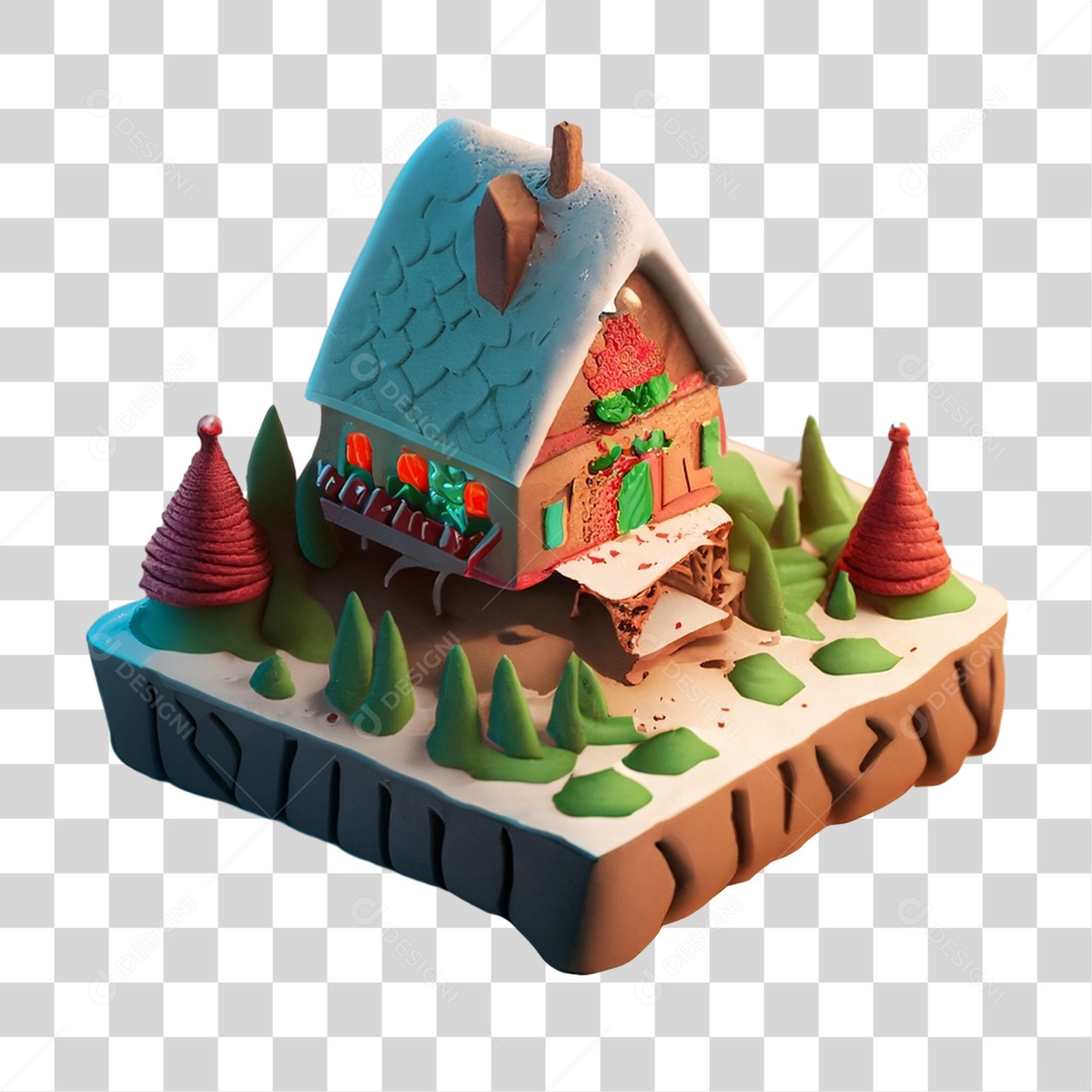 Casa com Enfeites e Neve PNG Transparente