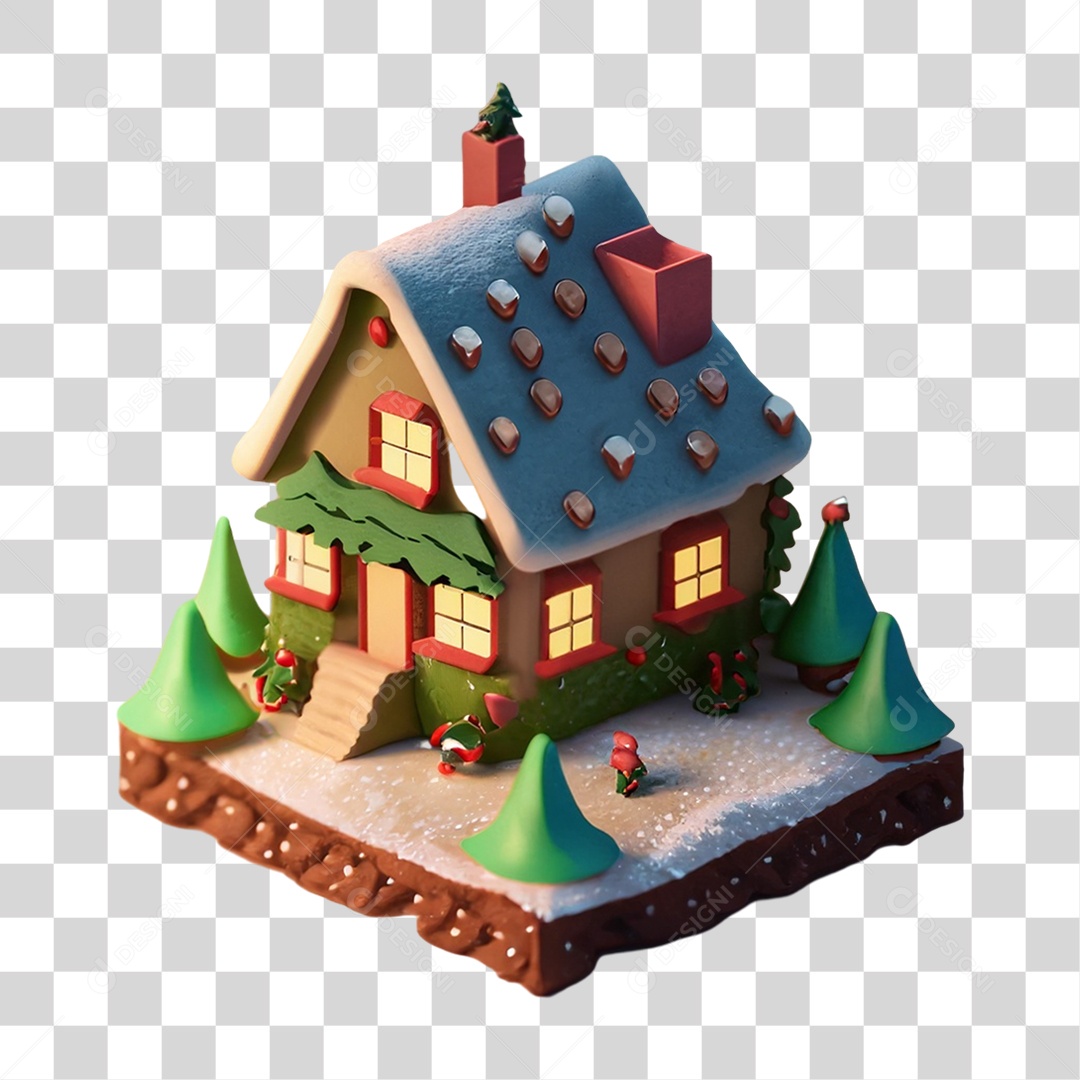 Casa com Enfeites e Neve PNG Transparente