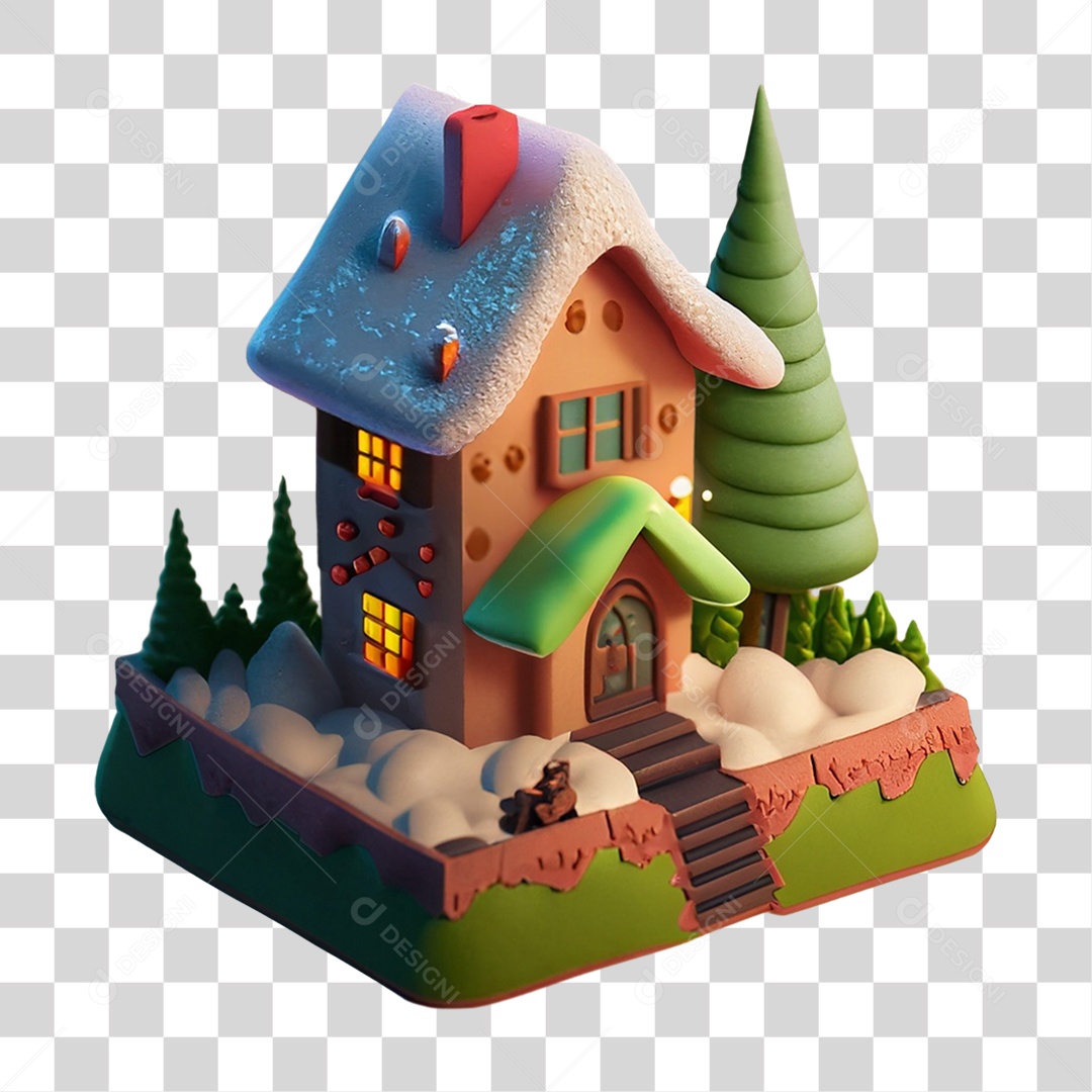 Casa com Enfeites e Neve PNG Transparente