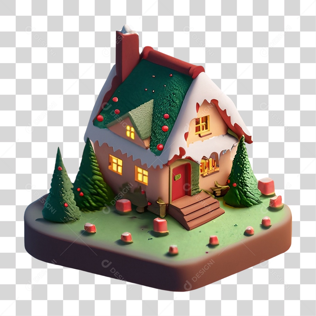 Casa com Enfeites e Neve PNG Transparente