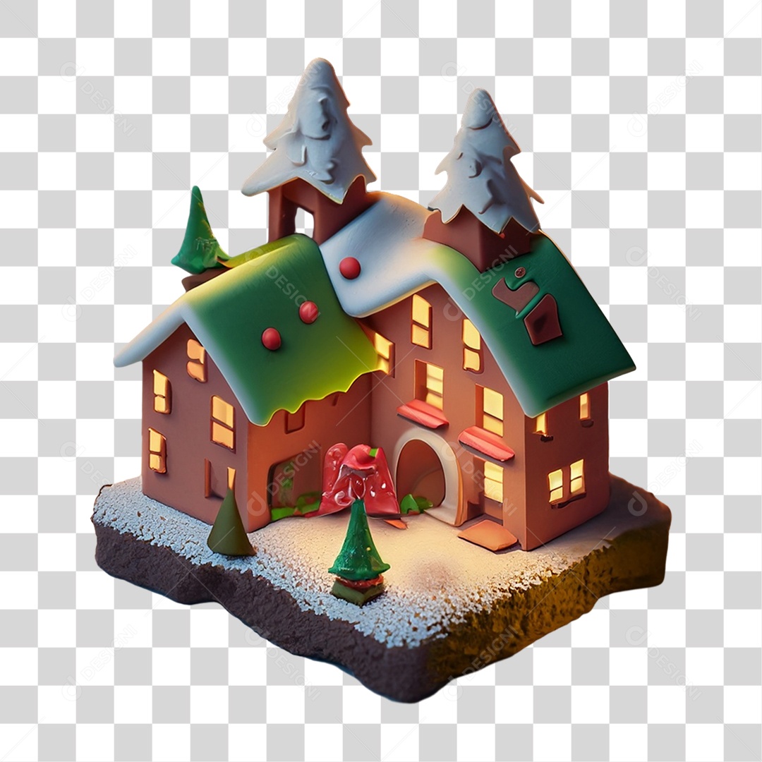 Casa com Enfeites e Neve PNG Transparente