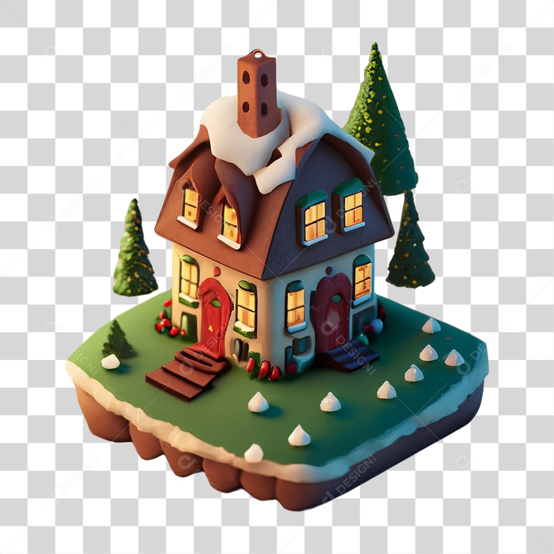 Casa com Enfeites e Neve PNG Transparente