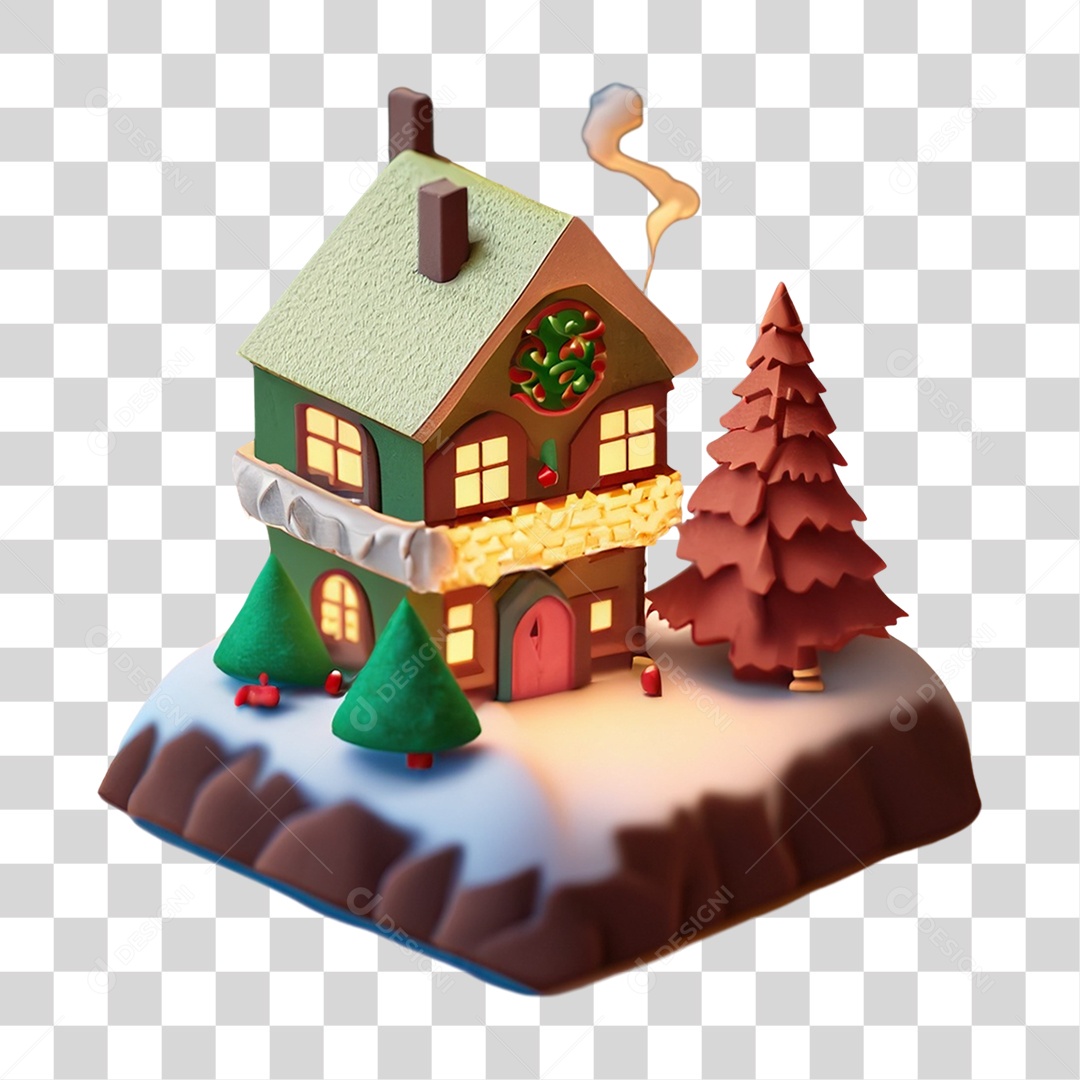 Casa com Enfeites e Neve PNG Transparente