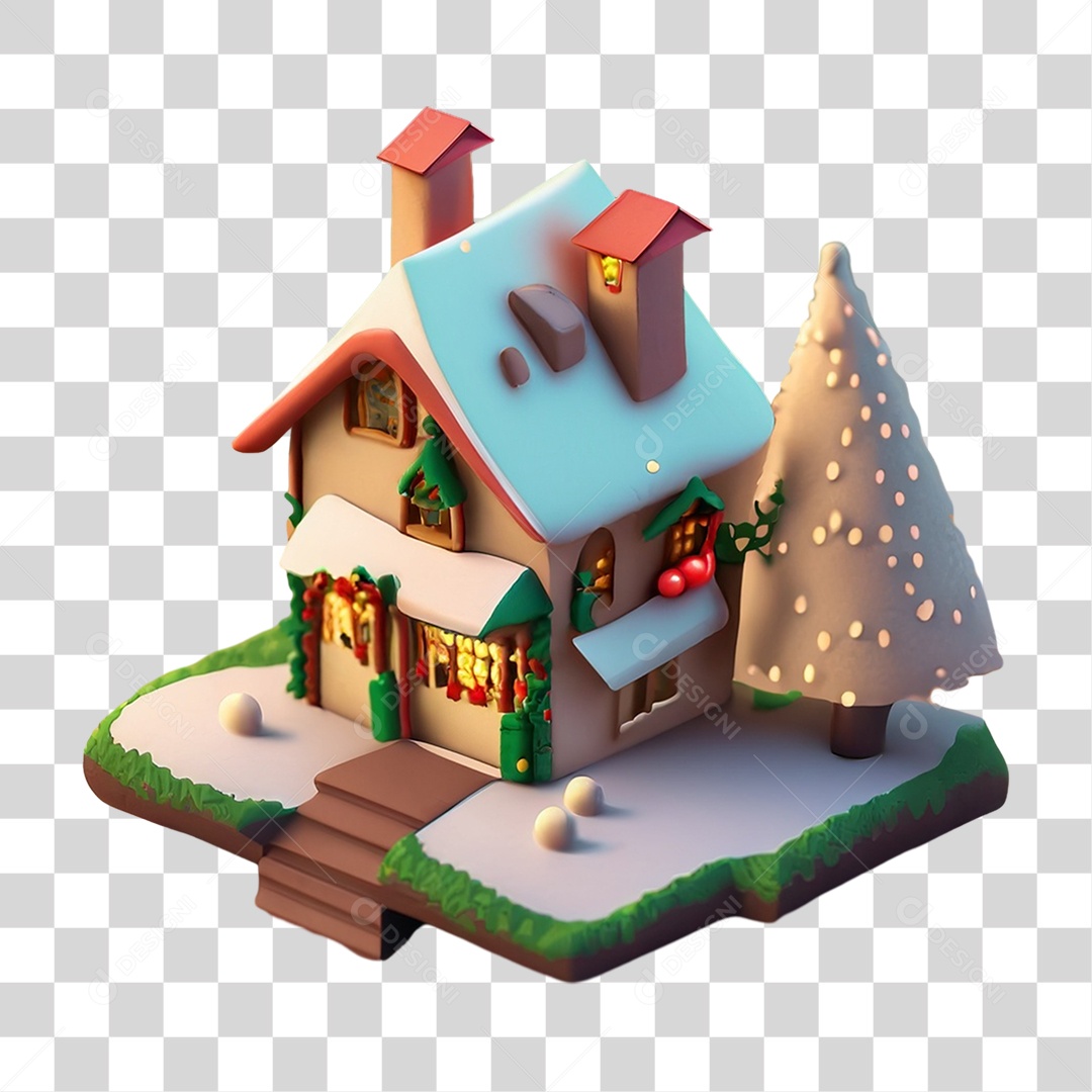 Casa com Enfeites e Neve PNG Transparente