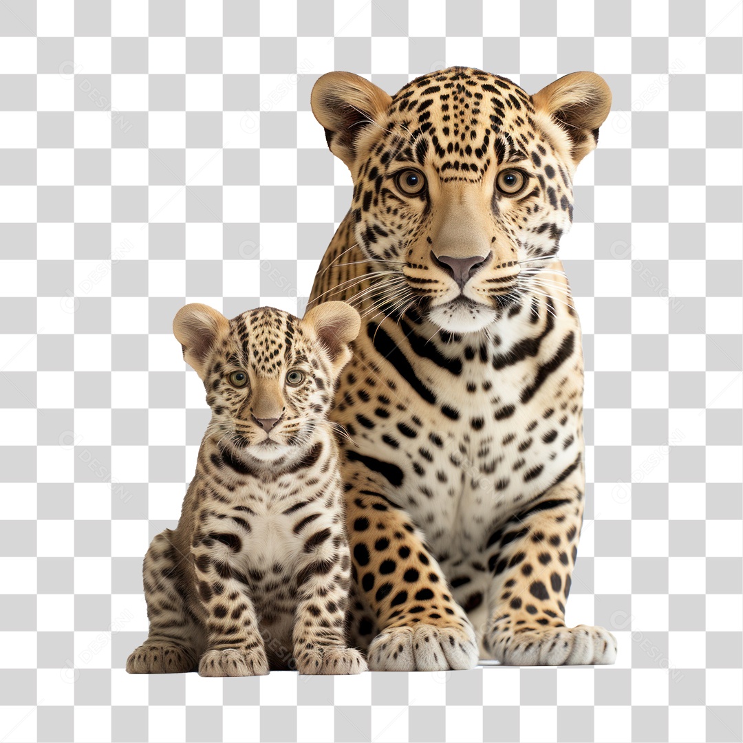 Onça Pintada Marcho e Filhote Fundo PNG Transparente