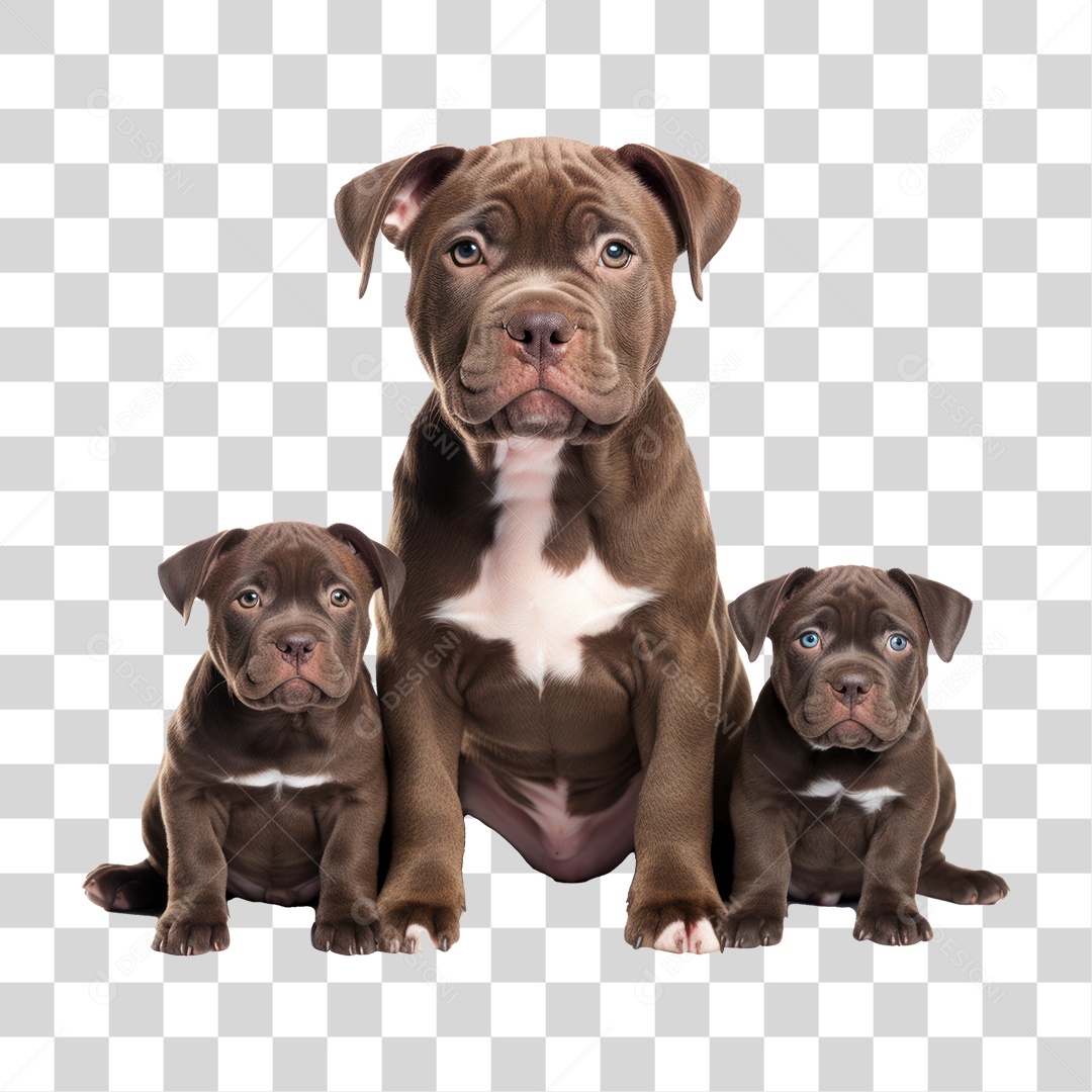 Cachorro Pitbull e Filhotes Marrom Fundo PNG Transparente