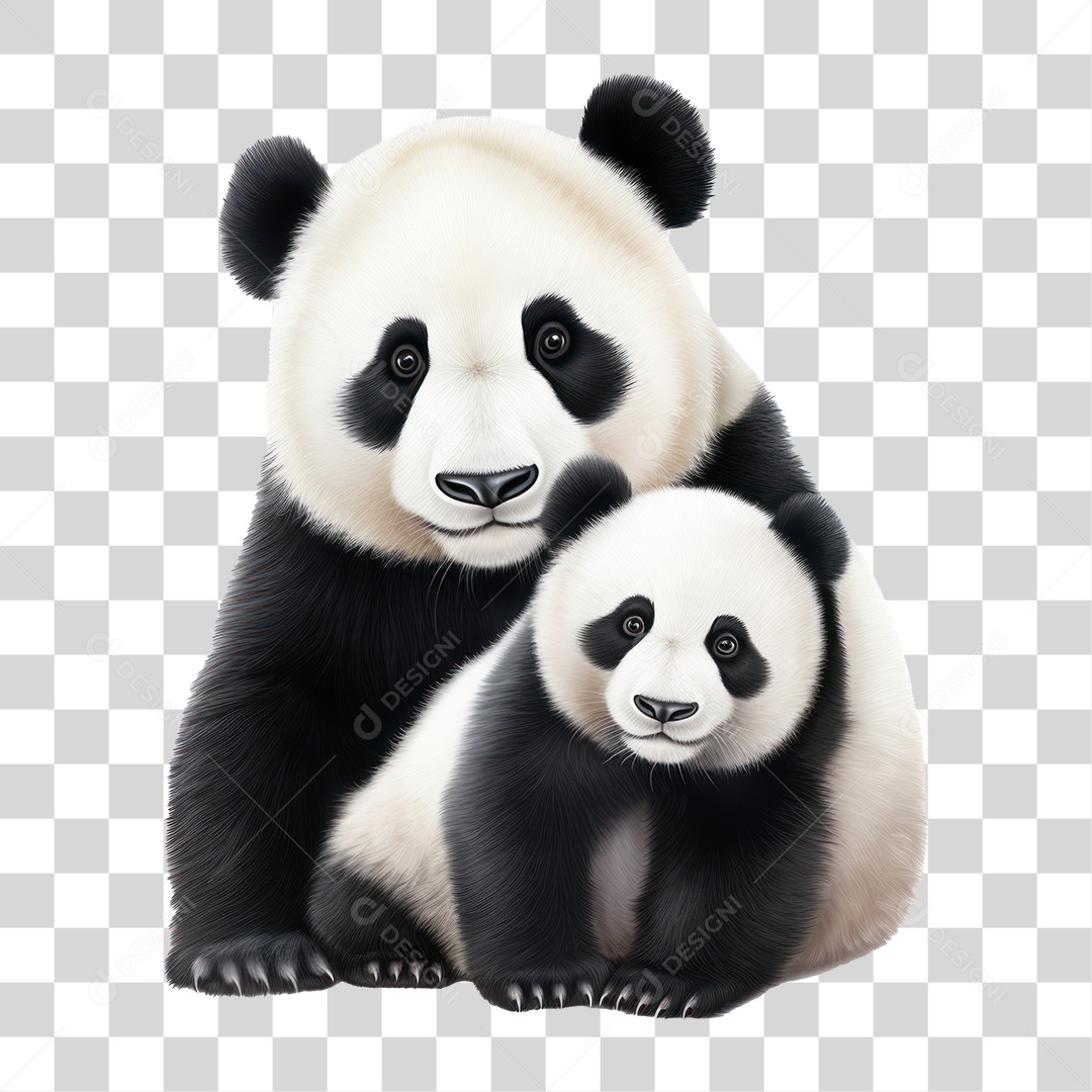 Panda Gigante e Filhote Sentados Fundo PNG Transparente