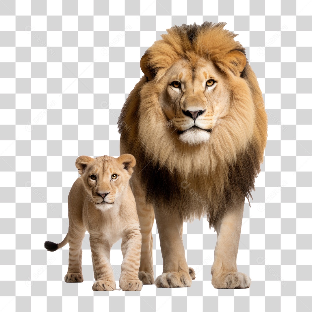 Leão e Filhote Olhando para Câmera Fundo PNG Transparente
