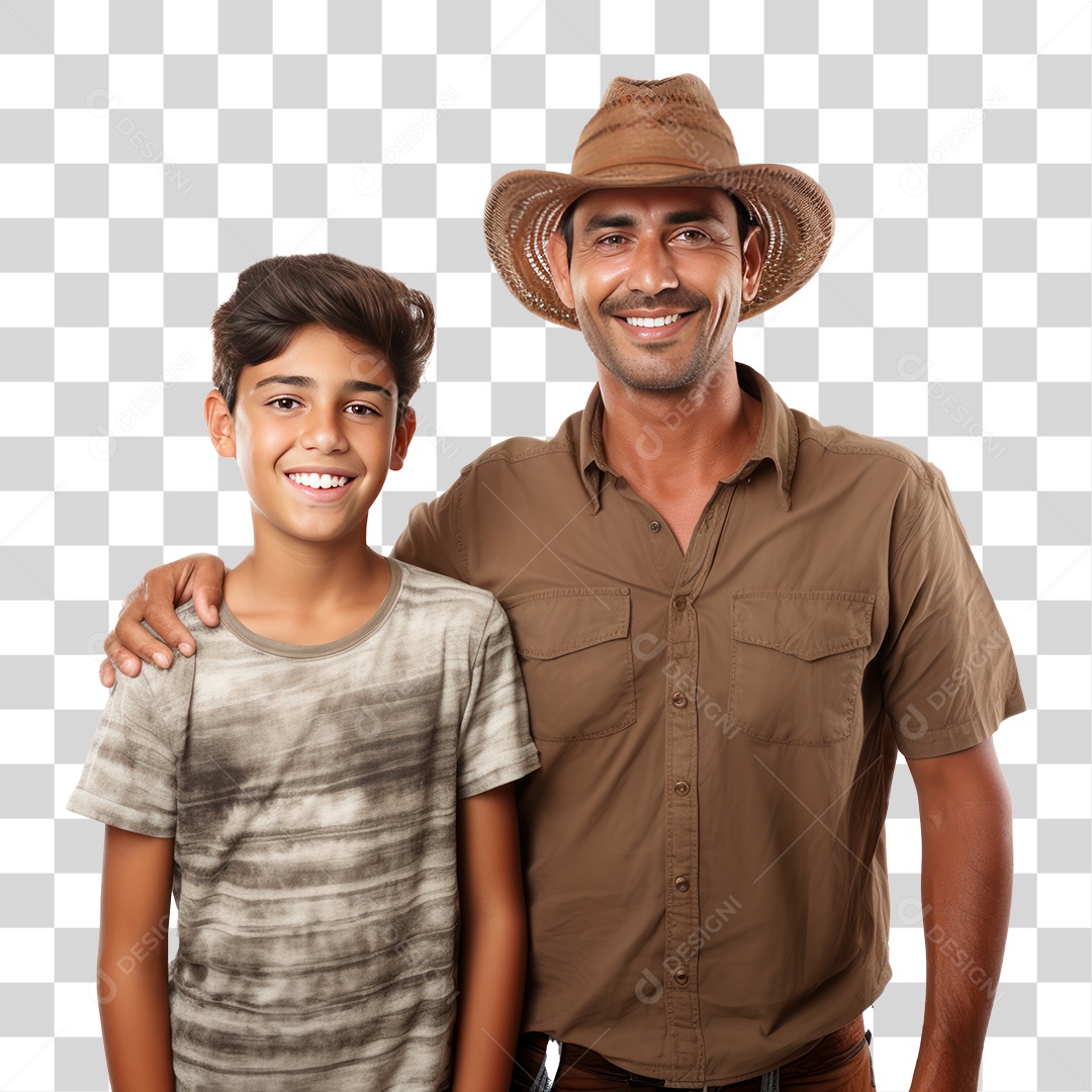 Pai de Chapéu e Filho Sorrindo Fundo PNG Transparente
