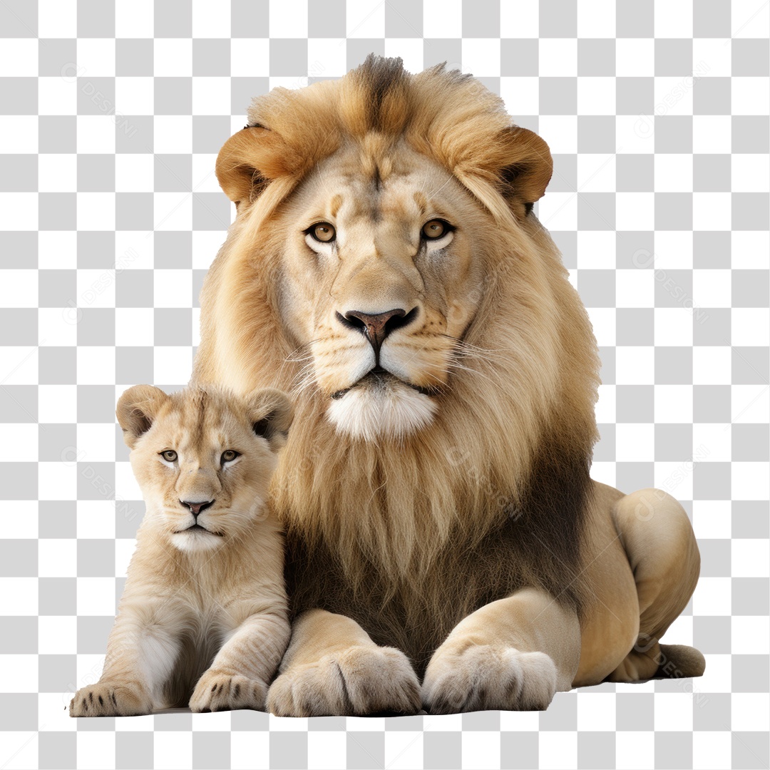 Leão e Filhote Olhando para Câmera Fundo PNG Transparente