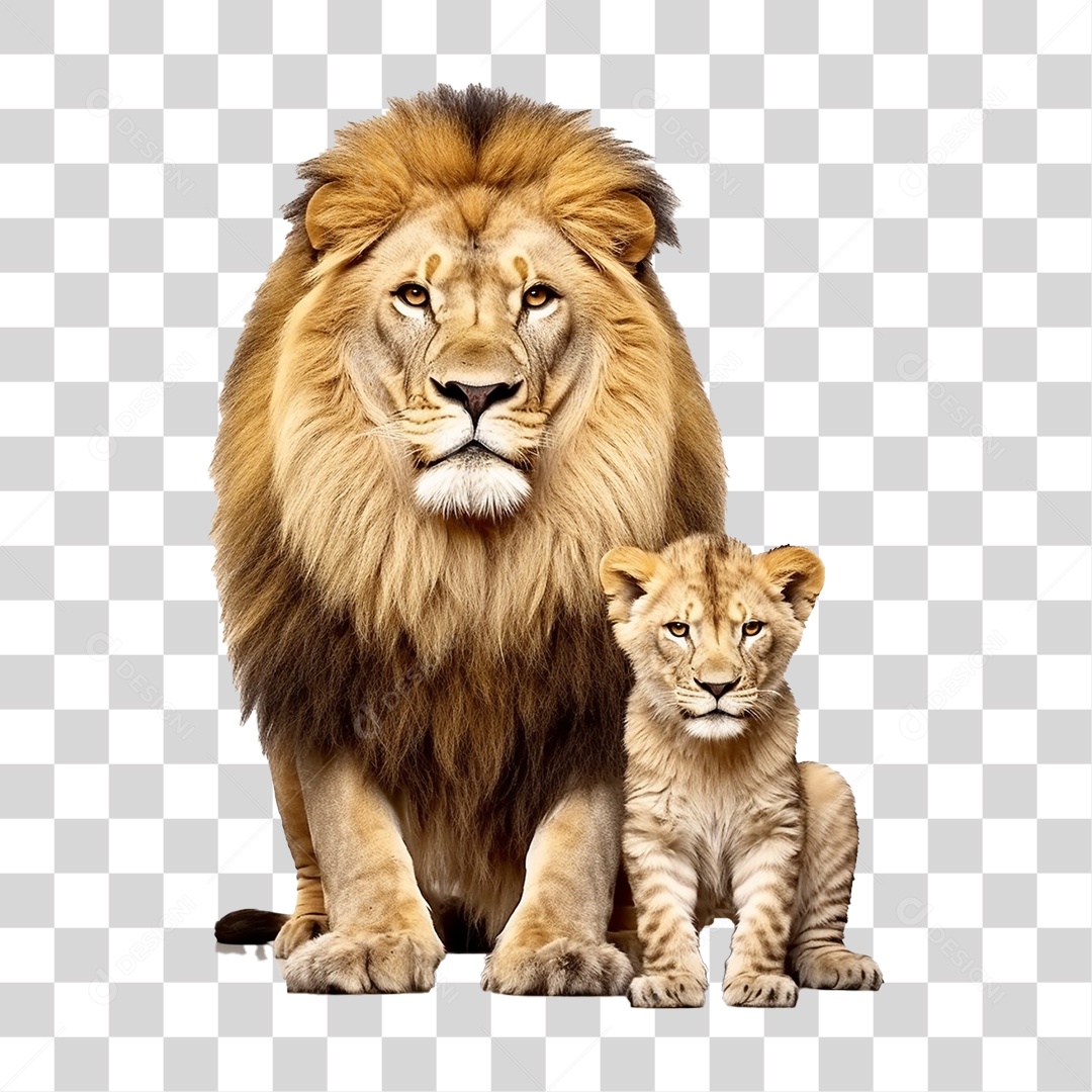 Leão e Filhote Olhando para Câmera Fundo PNG Transparente
