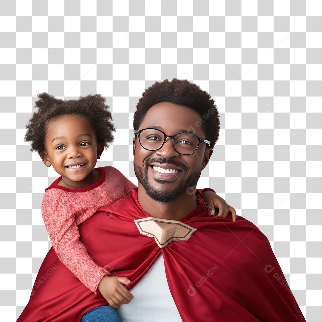 Pai com Capa de Super Herói e Filha Sorrindo Fundo PNG Transparente