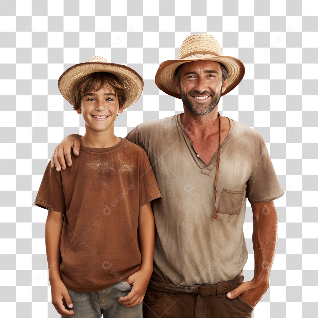 Pai e Filho de Chapéu Sorrindo Fundo PNG Transparente