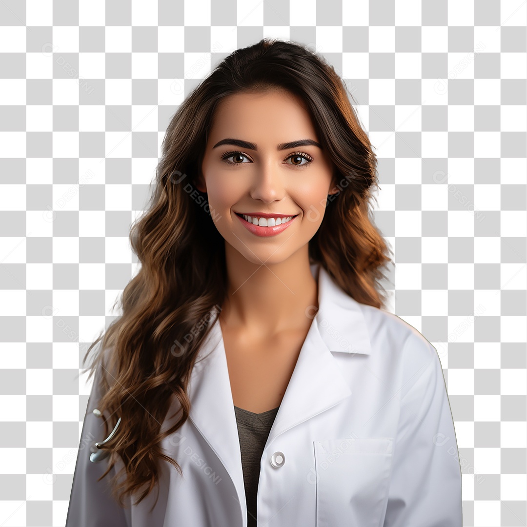 Mulher Médica de Jaleco Branco Sorrindo Fundo PNG Transparente