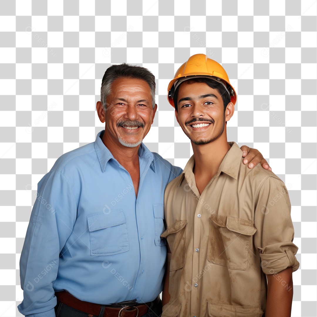 Pai e Filho Sorrindo Olhando para Câmera Fundo PNG Transparente