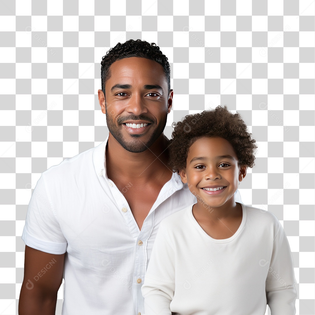 Pai e Filho Morenos Sorrindo Olhando para Câmera Fundo PNG Transparente