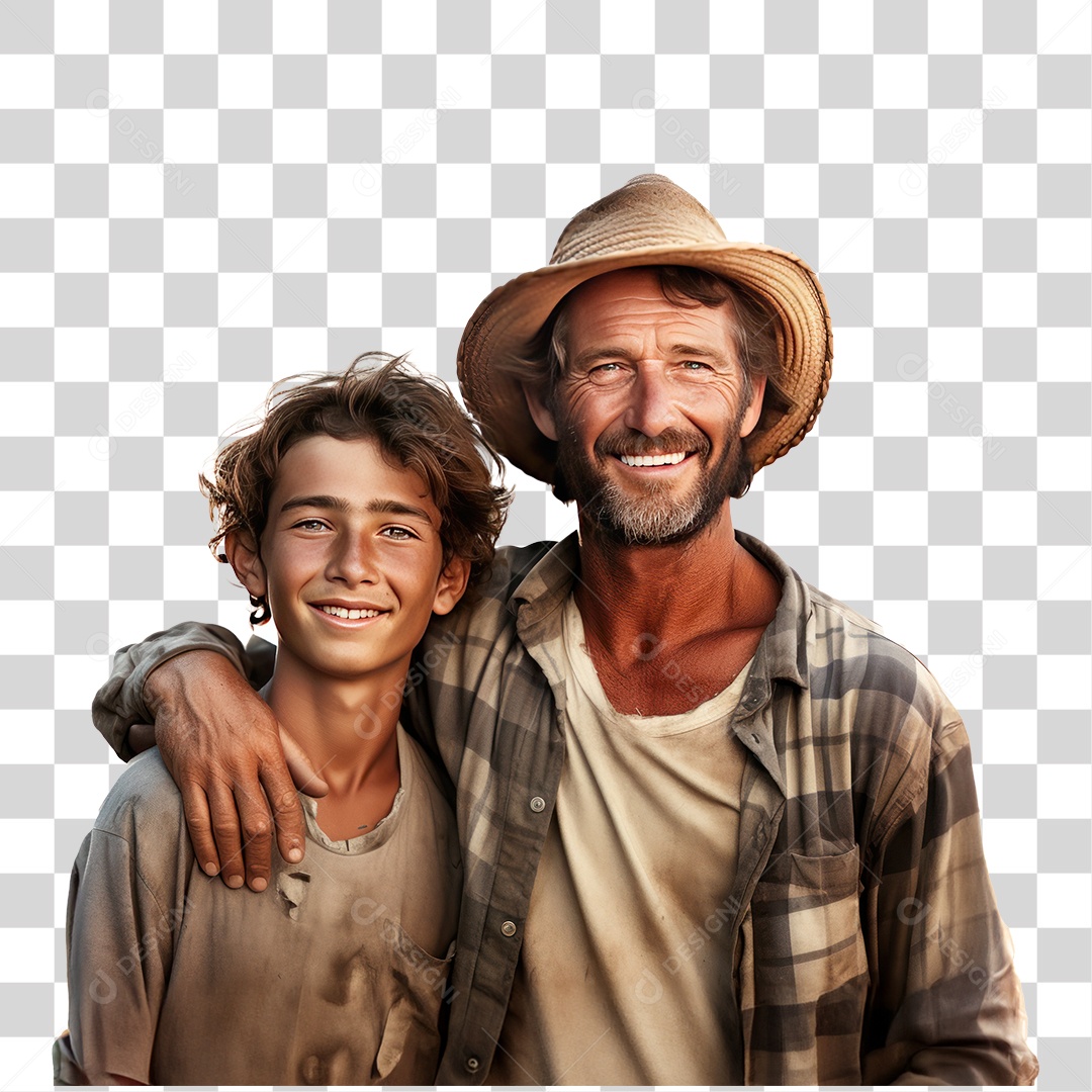 Pai e Filho Sorrindo Olhando para Câmera Fundo PNG Transparente