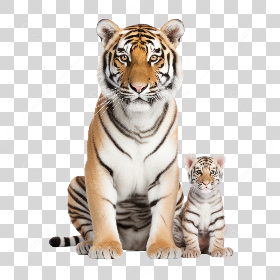 Tigre e Filhote Olhando para Câmera Fundo PNG Transparente