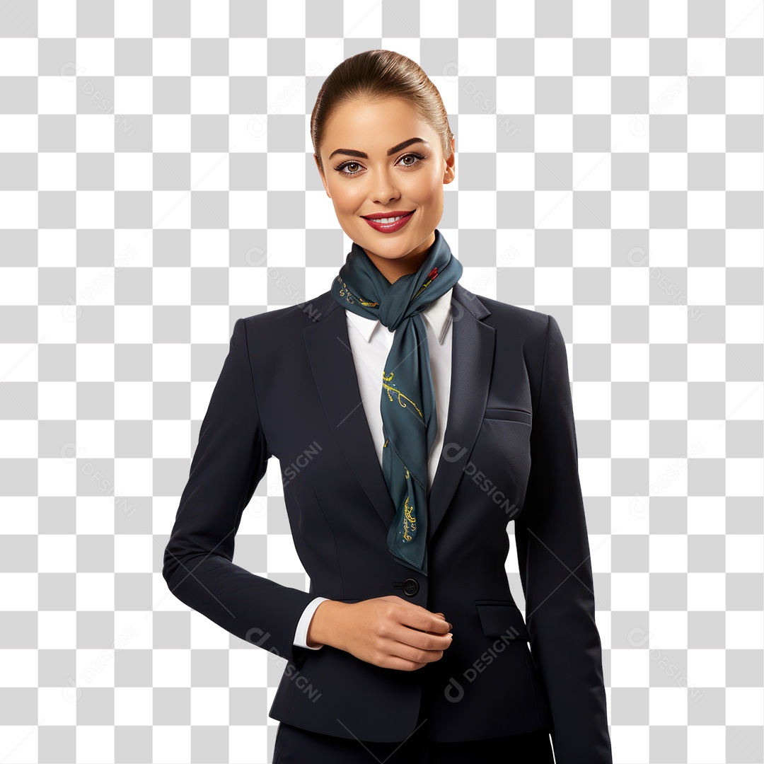 Mulher Aeromoça Sorrindo Olhando para Câmera Fundo PNG Transparente