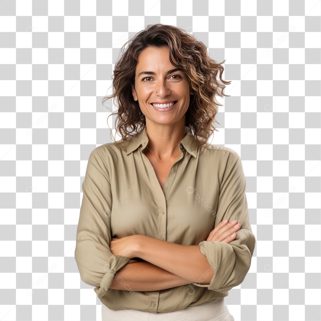 Mulher Empresária com Braços Cruzados Sorrindo Fundo PNG Transparente